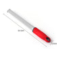 Stainless steel grater with red handle and fine shredding teeth, ergonomic grip.