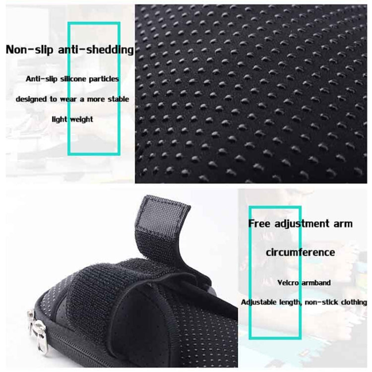 Black armband phone pouch with textured anti-slip sleeve and adjustable Velcro band