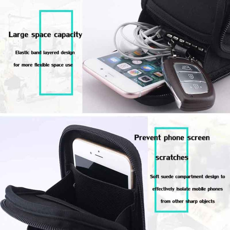 Black zippered phone arm pouch open with interior space for phone and small items