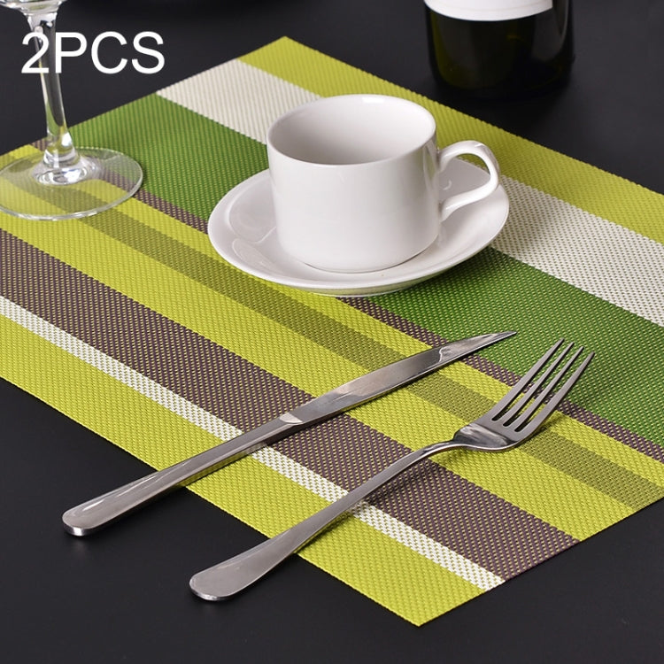Set of 2 striped PVC table placemats, green, with tabletop heat-resistant design