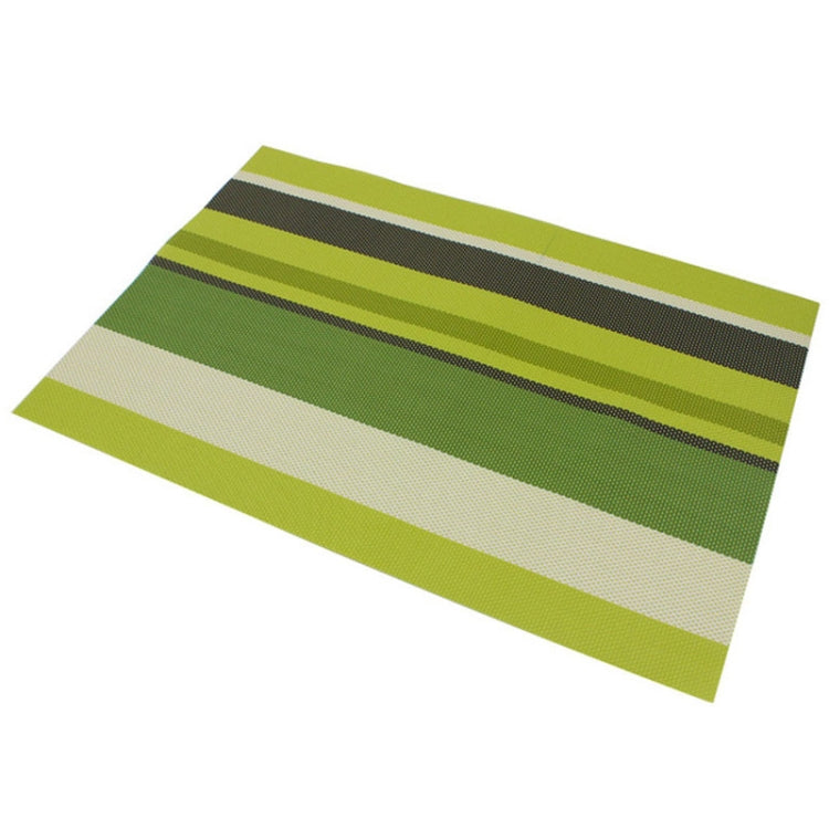 Green striped PVC placemat with white and dark gray horizontal bands