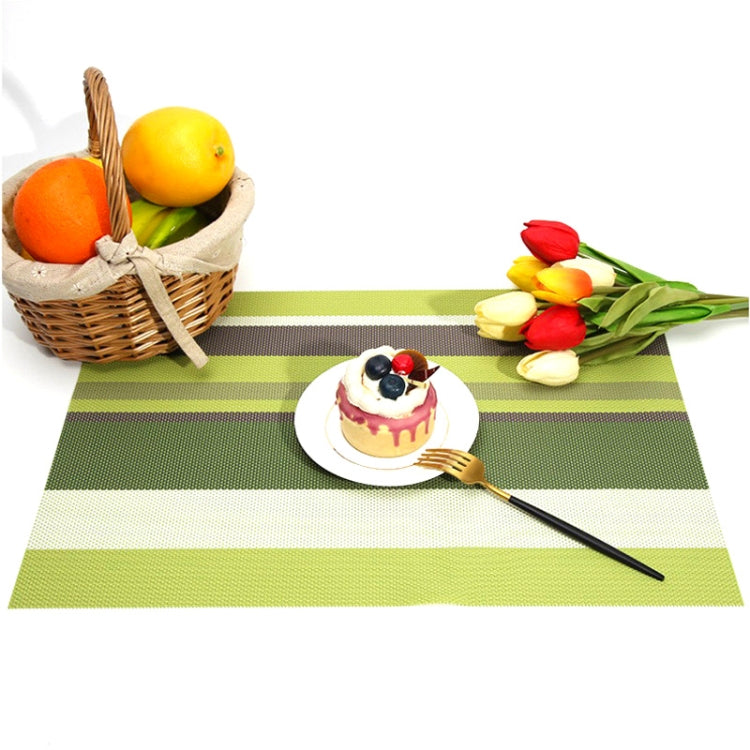 Green striped PVC table placemat set with white and dark gray bands
