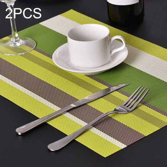 Set of 2 striped PVC table placemats, green, with tabletop heat-resistant design