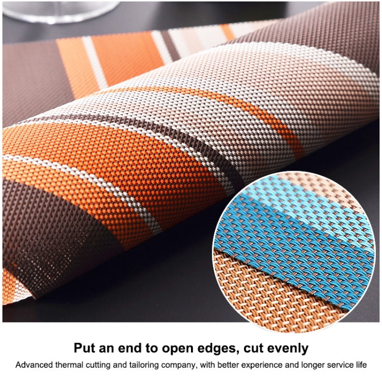 Orange and brown striped PVC placemat with close-up textured weave pattern