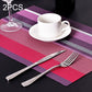 Set of 2 striped PVC placemats, purple and red horizontal bands for dining