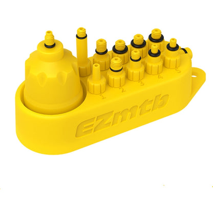 Hydraulic bleed adapter set, yellow base with multiple threaded ports