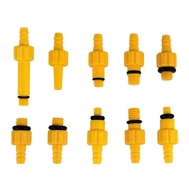 Hydraulic bleed adapter set, yellow adapter fittings on separate stems