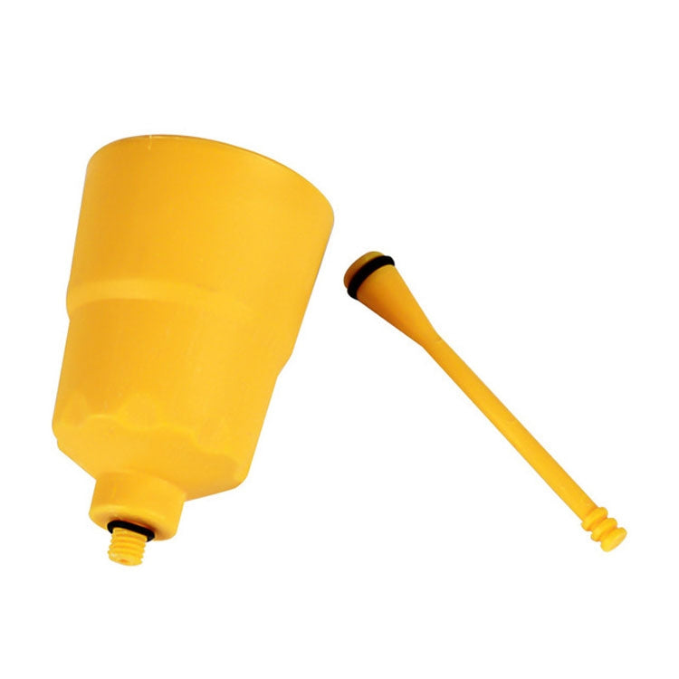 Oil funnel for hydraulic bleeding, yellow funnel with small hose outlet