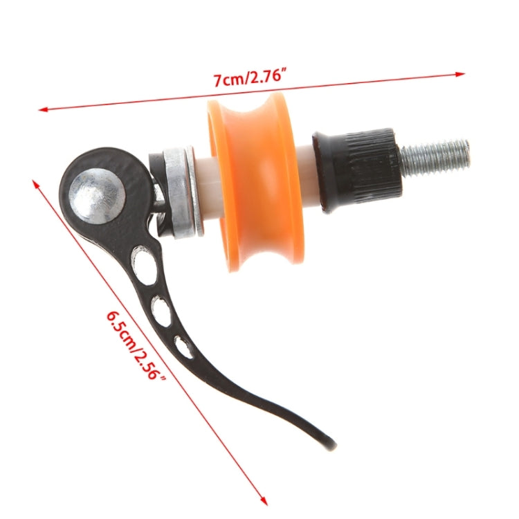 Orange roller and black fork-style support with threaded shaft and knob