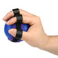 Five-finger grip rehab ball, blue palm ball with black wrap straps on fingers