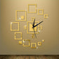 Gold square acrylic wall clock with black hands and 3D mirror-style frames for wall decor
