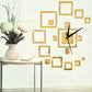 Gold 3D square acrylic wall clock with black hands, numbers, and mirror-like frames