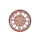 Round antique copper quartz wall clock with ornate roman numerals and floral gear dial