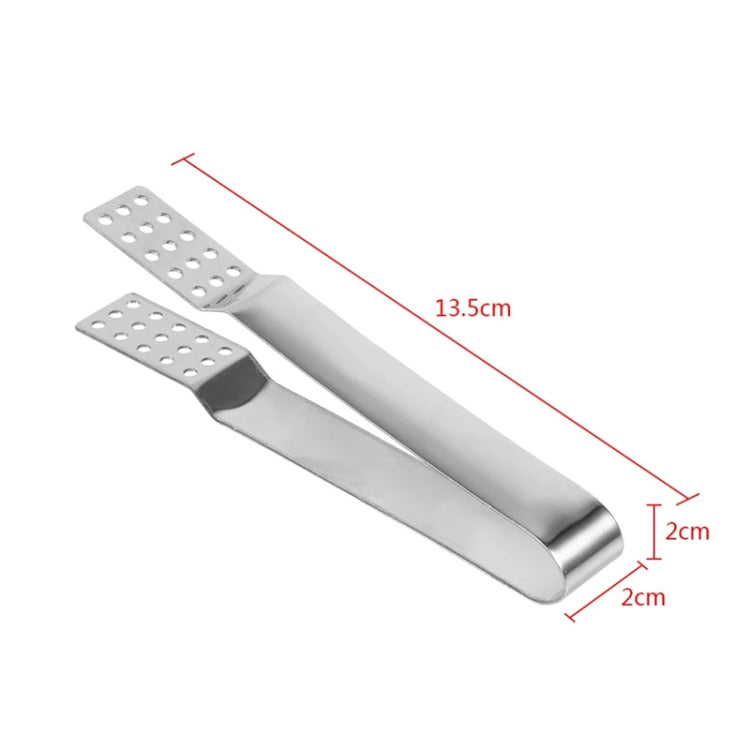Stainless steel tea bag clips with size markings: 13.5 cm long, 2 cm wide