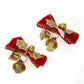 Set of Christmas bow pendants with red fabric ribbon and gold bell charms