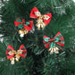 Christmas tree bow pendants with red and green ribbon bows and gold bell charms