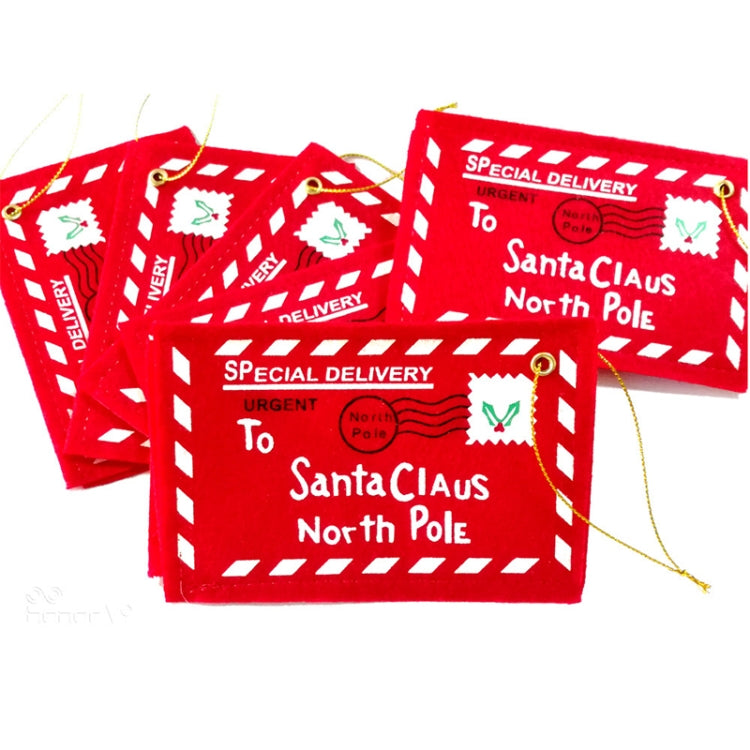Red felt Christmas candy bag envelope with cutout pattern and 'Special Delivery' text