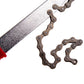 Metal blade and red grip bicycle chain repair tool with sprocket chain