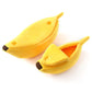 Banana-shaped pet nest in yellow plush, shown with two folded banana forms