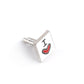 Silver-tone cuff link with “I” and a red heart icon on a square face