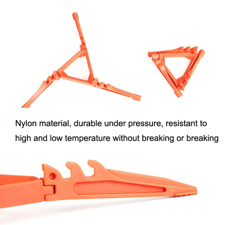 Orange nylon gas tank bracket with triangular frame and stabilizing support rods