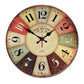 Vintage wall clock with cream center, red outer ring, black hands, Roman numeral dial.