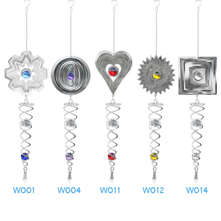 Set of metal wind chimes: star, coil, heart, sunburst, and square frames