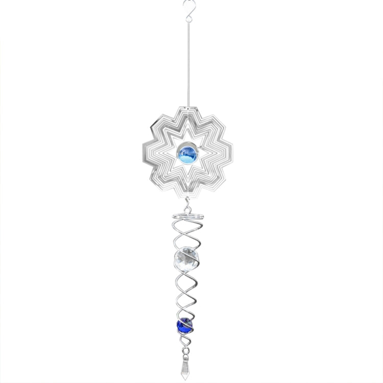 Silver star-shaped blue gem metal wind chime with spiral wire and hanging hook