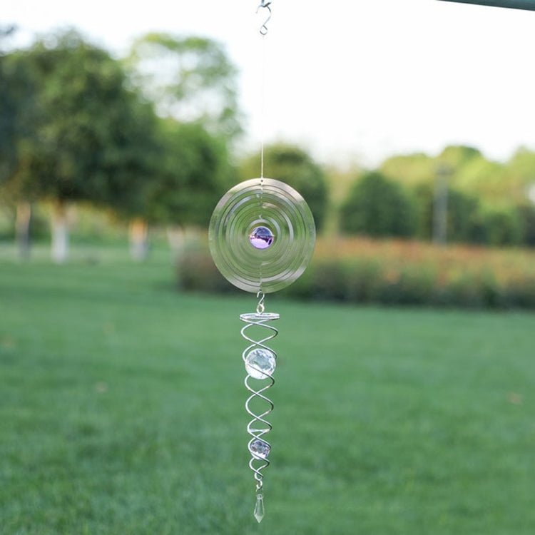 Round spiral metal wind chime with purple gem bead and hanging hook
