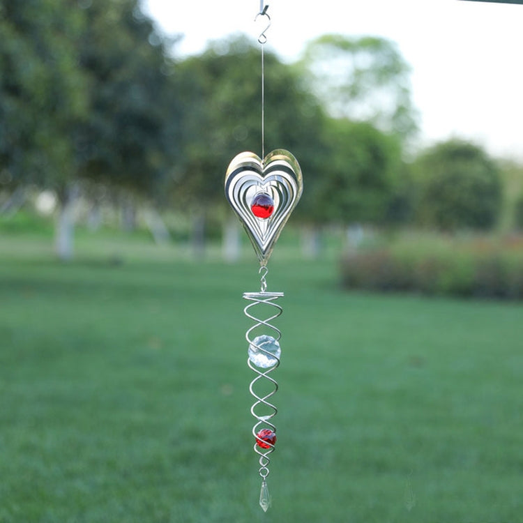 Heart-shaped red gem metal wind chime with spiral wire and hanging hook