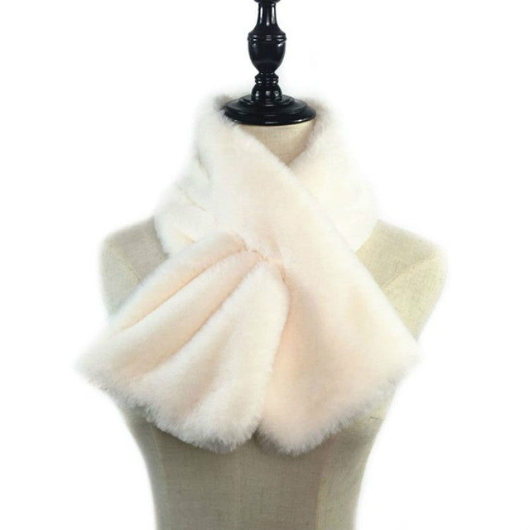 White plush faux rabbit fur scarf, thick folded wrap on mannequin display.