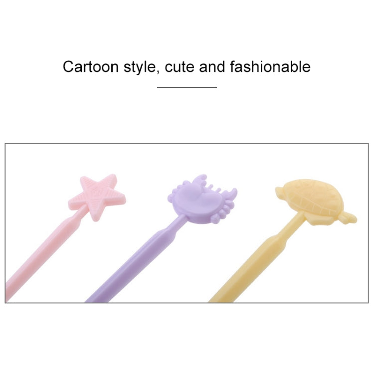 Close-up of pastel cake fork tips with star and animal charms in retail box