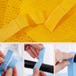 Close-up of yellow mesh basket with reinforced straps and attachment tabs