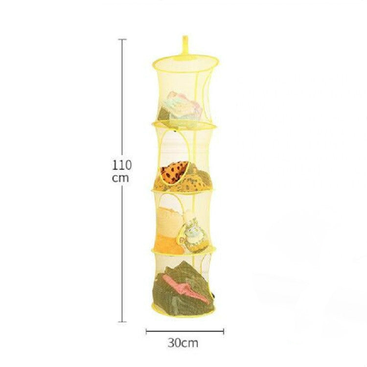 Yellow hanging mesh basket size: 110 cm tall, 30 cm diameter