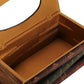 Retro book-style tissue box case interior with brown lining and open tray