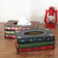 Retro book-style tissue box case with brown lid and green and red book layers