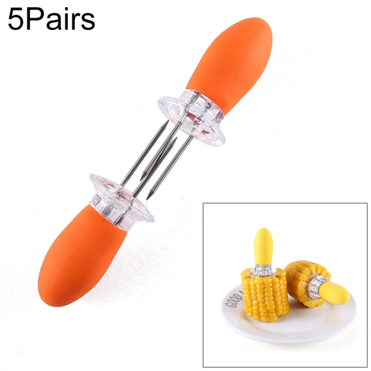 Orange BBQ corn and fruit fork set with two-prong stainless steel tines