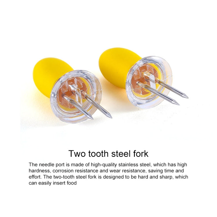 Yellow two-prong corn fork with stainless steel tines, pair
