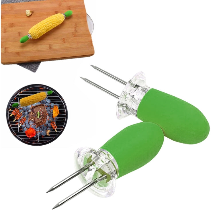 Green BBQ corn and fruit fork set with two-prong stainless steel tines