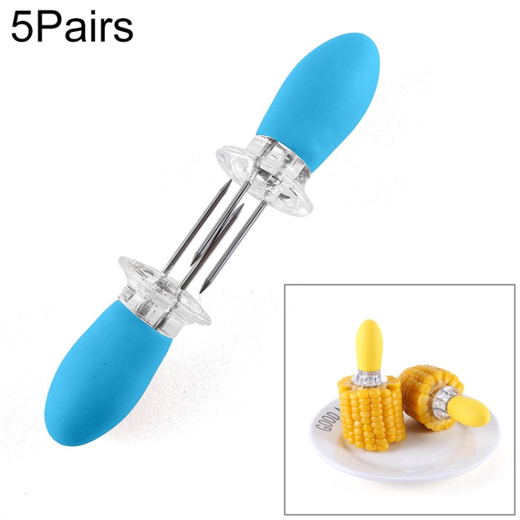 Blue BBQ corn and fruit fork set with two-prong stainless steel tines