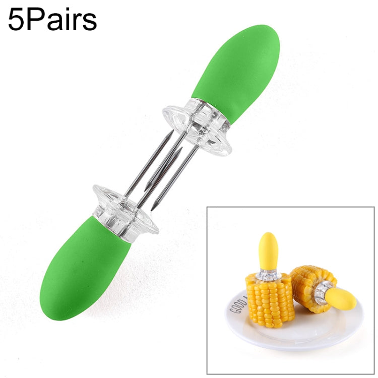 Green BBQ corn and fruit fork set with two-prong stainless steel tines