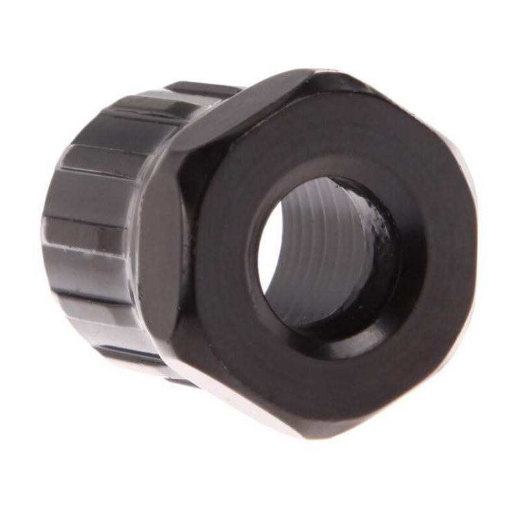 Black and silver threaded socket adapter with ribbed ring for bicycle repair