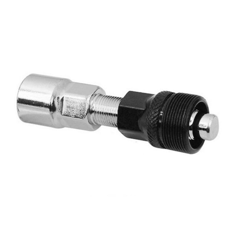 Chrome axle tool adapter with black threaded section and hex socket end