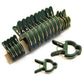 Set of dark green plastic plant clips with curved handles and spring prongs