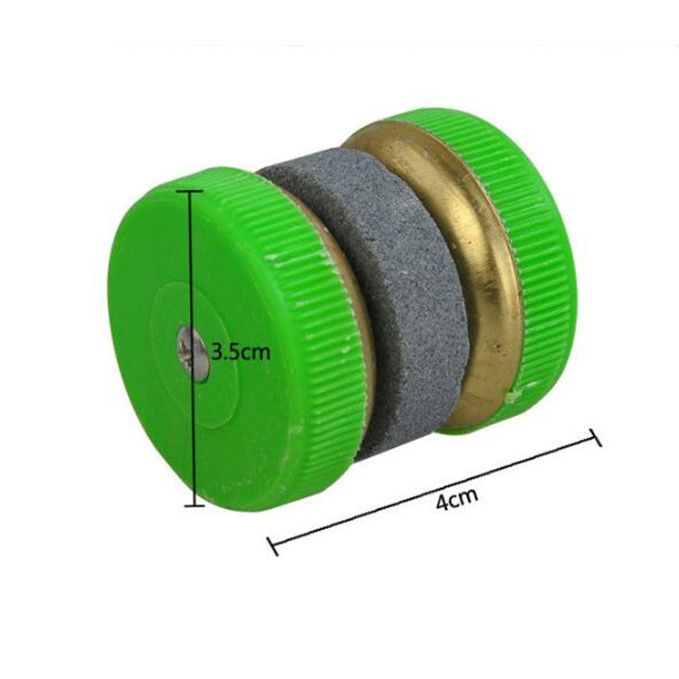 Green knife sharpening grinding wheel with blue abrasive stone and brass ring