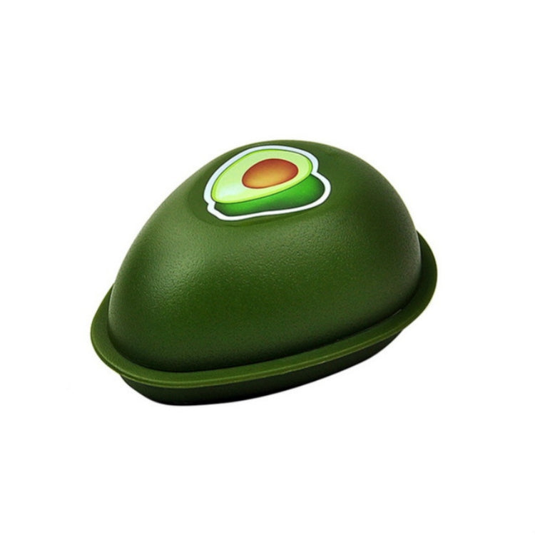 Avocado-green plastic crisper container lid with avocado graphic on top.