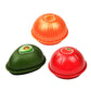Assorted plastic crisper containers: green, orange, and red with matching dome lids.