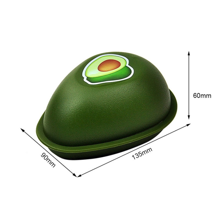 Avocado-green plastic crisper container with avocado icon and size measurements.