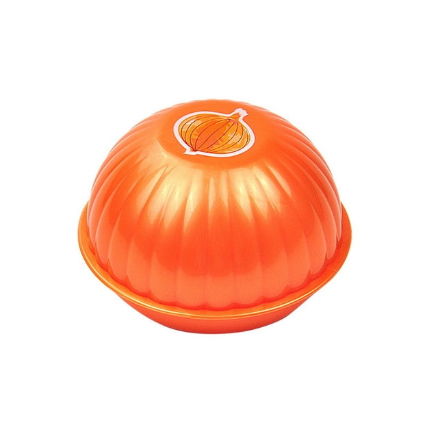 Orange plastic crisper container lid with onion icon.