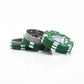 Open 3-layer zinc alloy grinder with poker-chip lid, green exterior and silver interior